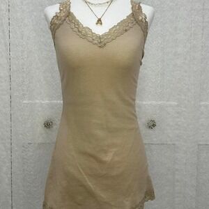 Coquette tan lace trims tanktop